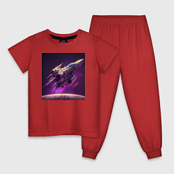 Пижама хлопковая детская Полет в космос, цвет: красный