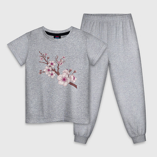 Детская пижама Ветка сакуры - весна - Япония / Меланж – фото 1