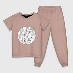 Пижама хлопковая детская Раскрась сам картинка-раскраска Тропики, цвет: пыльно-розовый
