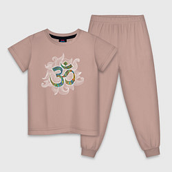 Пижама хлопковая детская Ом в белом огне, цвет: пыльно-розовый