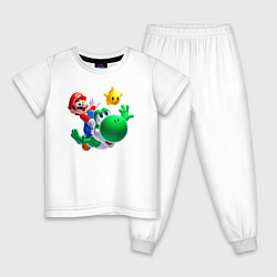Пижама хлопковая детская Марио, Йоши и звезда, цвет: белый