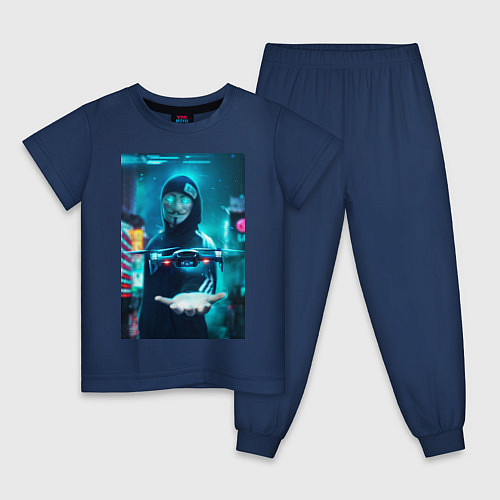 Детская пижама Анонимус и дрон / Тёмно-синий – фото 1