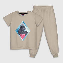 Пижама хлопковая детская Черная пантера и кристаллы, цвет: миндальный