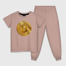 Пижама хлопковая детская Золотая монета биткойн, цвет: пыльно-розовый