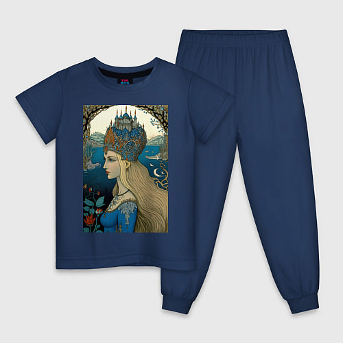 Детская пижама Царевна-Лебедь - нейросеть / Тёмно-синий – фото 1