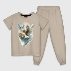 Пижама хлопковая детская Царевна-Лебедь ангел - нейросеть, цвет: миндальный