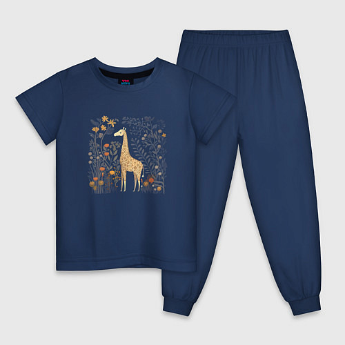 Детская пижама Big brown giraffe / Тёмно-синий – фото 1