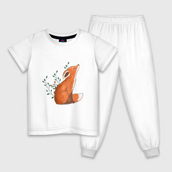 Пижама хлопковая детская Лисица и листики, цвет: белый