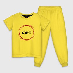 Пижама хлопковая детская Символ Counter Strike 2 и красная краска вокруг, цвет: желтый