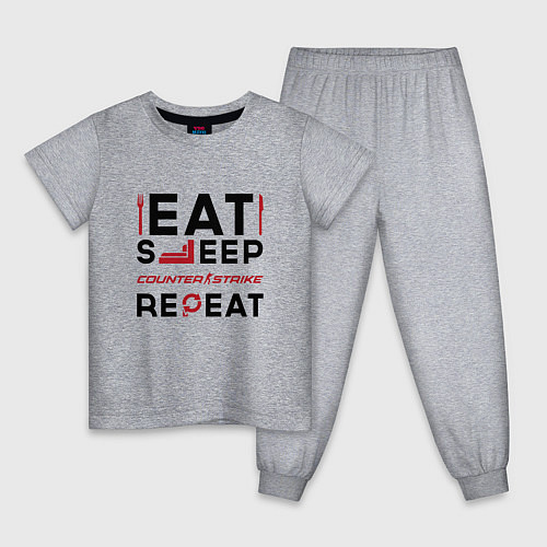 Детская пижама Надпись: eat sleep Counter Strike 2 repeat / Меланж – фото 1