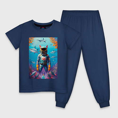Детская пижама Sharkman - neural netvork / Тёмно-синий – фото 1