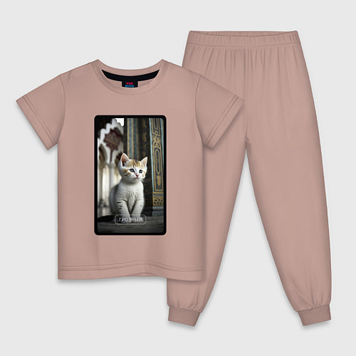 Детская пижама Грозный котик / Пыльно-розовый – фото 1