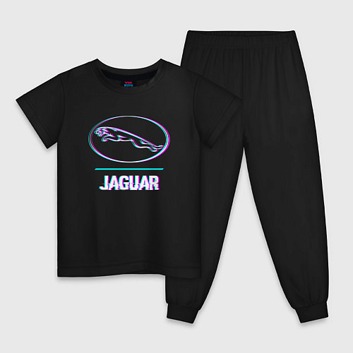 Детская пижама Значок Jaguar в стиле glitch / Черный – фото 1