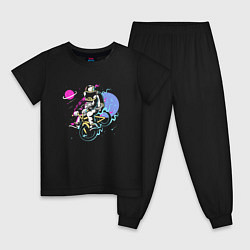 Пижама хлопковая детская Космический велосипедист, цвет: черный