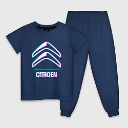 Пижама хлопковая детская Значок Citroen в стиле glitch, цвет: тёмно-синий