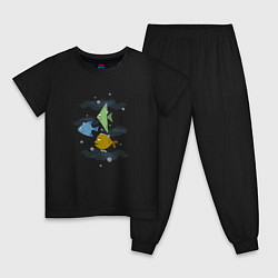 Пижама хлопковая детская Забавные плывущие рыбки, цвет: черный