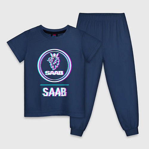 Детская пижама Значок Saab в стиле glitch / Тёмно-синий – фото 1