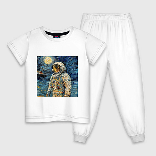 Детская пижама Космонавт на луне в стиле Ван Гог / Белый – фото 1