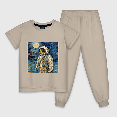 Детская пижама Космонавт на луне в стиле Ван Гог / Миндальный – фото 1