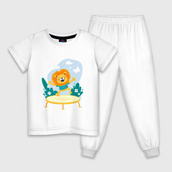 Пижама хлопковая детская Львенок на батуте, цвет: белый