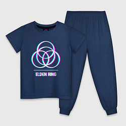 Пижама хлопковая детская Elden Ring в стиле glitch и баги графики, цвет: тёмно-синий