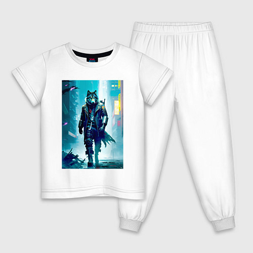 Детская пижама Крутой волчара - киберпанк / Белый – фото 1