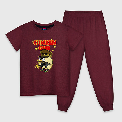 Детская пижама Chicken Gun - игра / Меланж-бордовый – фото 1