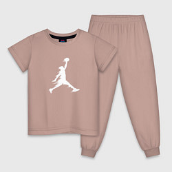 Пижама хлопковая детская Белый силуэт баскетболиста - слэм-данк, цвет: пыльно-розовый