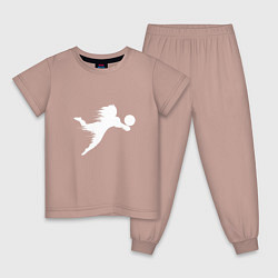 Пижама хлопковая детская Белый силуэт девушки волейболистки, цвет: пыльно-розовый