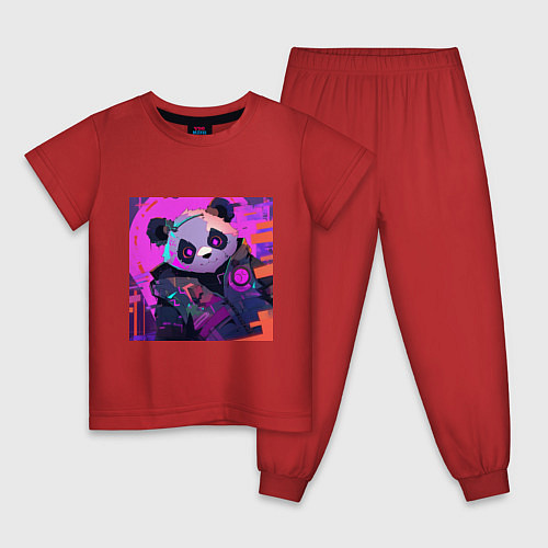 Детская пижама Аниме панда в лучах неона / Красный – фото 1