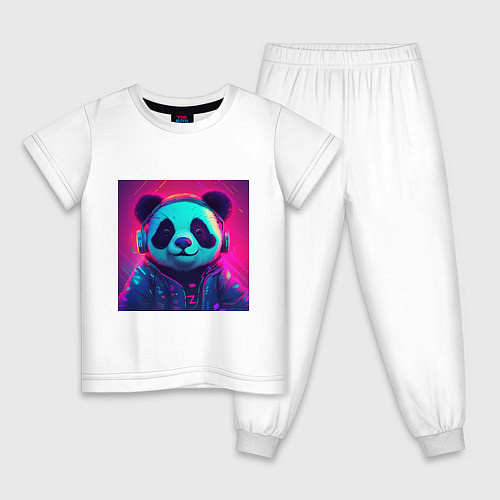 Детская пижама Милая панда в лучах неона / Белый – фото 1