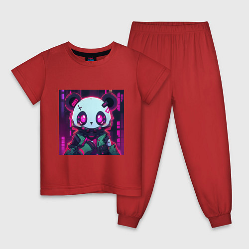 Детская пижама Аниме панда в лучах неона / Красный – фото 1