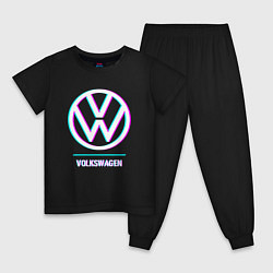 Пижама хлопковая детская Значок Volkswagen в стиле glitch, цвет: черный