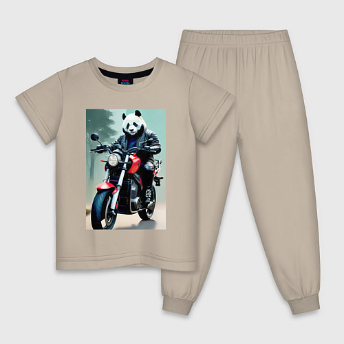 Детская пижама Panda - cool biker / Миндальный – фото 1
