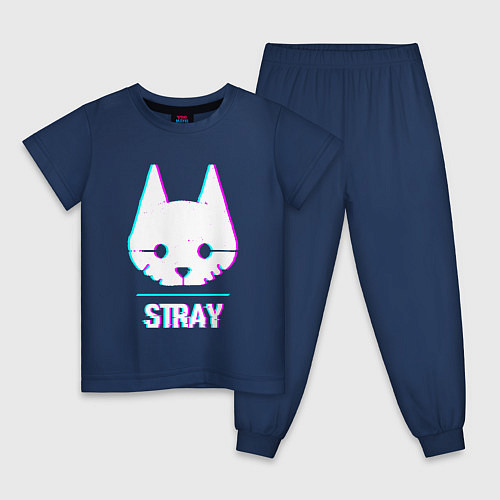 Детская пижама Stray в стиле glitch и баги графики / Тёмно-синий – фото 1