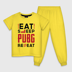 Пижама хлопковая детская Надпись: eat sleep PUBG repeat, цвет: желтый