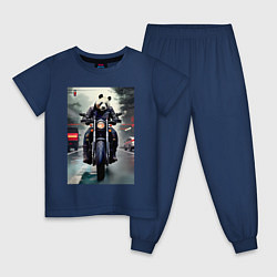Пижама хлопковая детская Panda - cool biker - neural network, цвет: тёмно-синий