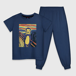 Пижама хлопковая детская Обезьяна мем, цвет: тёмно-синий