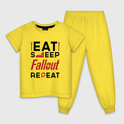 Пижама хлопковая детская Надпись: eat sleep Fallout repeat, цвет: желтый