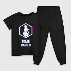 Пижама хлопковая детская Tomb Raider в стиле glitch и баги графики, цвет: черный