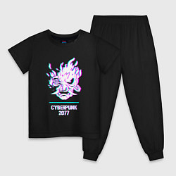 Пижама хлопковая детская Cyberpunk 2077 в стиле glitch и баги графики, цвет: черный