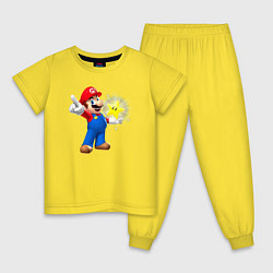 Пижама хлопковая детская Марио держит звезду, цвет: желтый