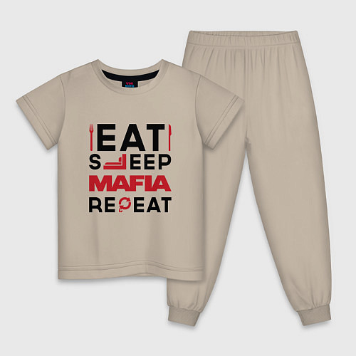 Детская пижама Надпись: eat sleep Mafia repeat / Миндальный – фото 1