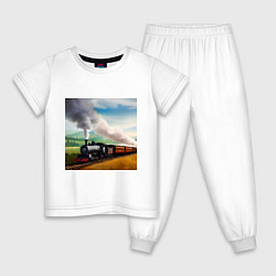 Пижама хлопковая детская Ретро поезд, цвет: белый