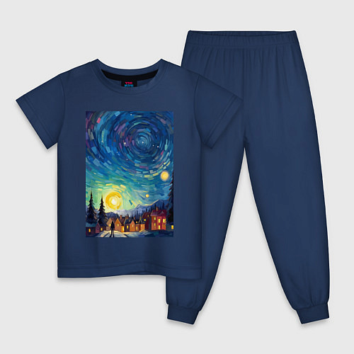 Детская пижама Ночной пейзаж в стиле Ван Гога / Тёмно-синий – фото 1