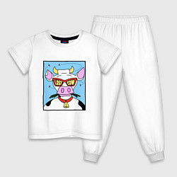 Пижама хлопковая детская Lost Cow, цвет: белый