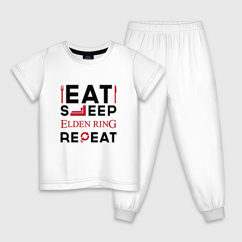 Детская пижама Надпись: eat sleep Elden Ring repeat / Белый – фото 1