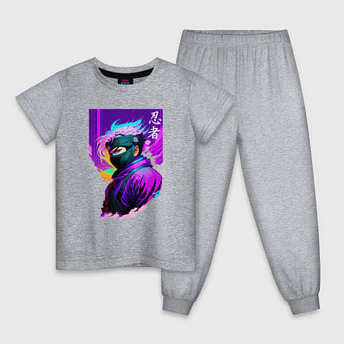 Детская пижама Ниндзя - иероглифы - Япония / Меланж – фото 1