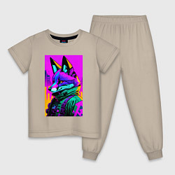 Пижама хлопковая детская Cool fox - cyberpunk - neural network, цвет: миндальный