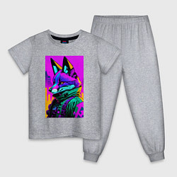 Пижама хлопковая детская Cool fox - cyberpunk - neural network, цвет: меланж